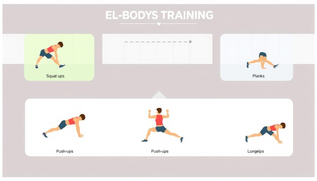 Demonstrasi template circuit training full-body dengan berbagai gerakan