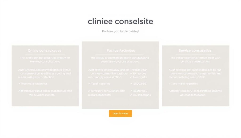 A simple yet professional pricing table displaying various service packages, set against a light, minimalist background. The packages are neatly organized, with clear titles, detailed descriptions, and pricing information. The overall design exudes a sense of sophistication and trustworthiness, reflecting the high-quality nature of the online consultation services. Subtle design elements, such as clean typography and tasteful use of color, contribute to the polished, modern aesthetic. The image should convey a sense of value and professionalism, appealing to potential clients seeking reliable online consultation services.